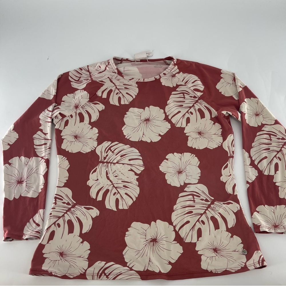 Roxy Long Sleeve Floral Rash Guard - Burgundy & Cream